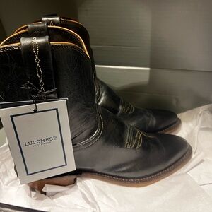 Lucchese Black Leather Ankle Boots